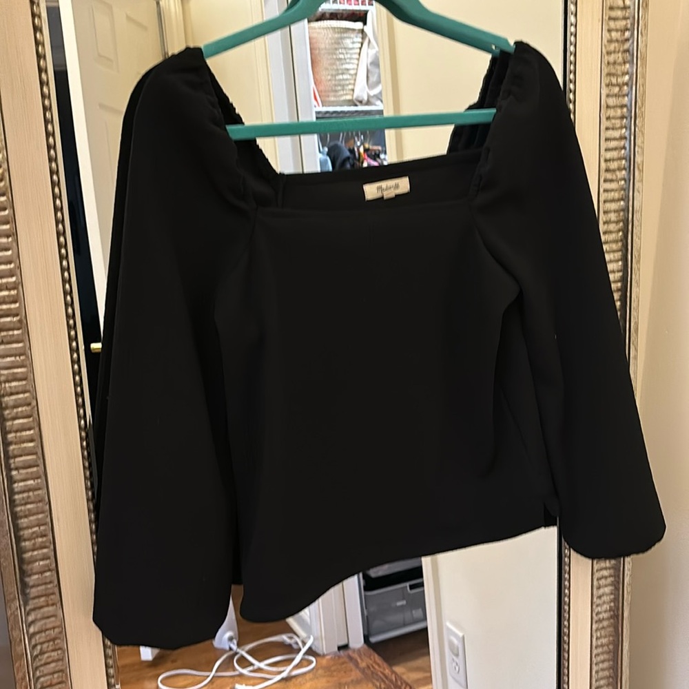 Madewell Crepe Square-Neck Puff-Sleeve Top — XXS